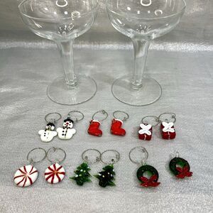 Christmas Wine Blown Glass Markers Set of 12 Handcrafted Glass Charms